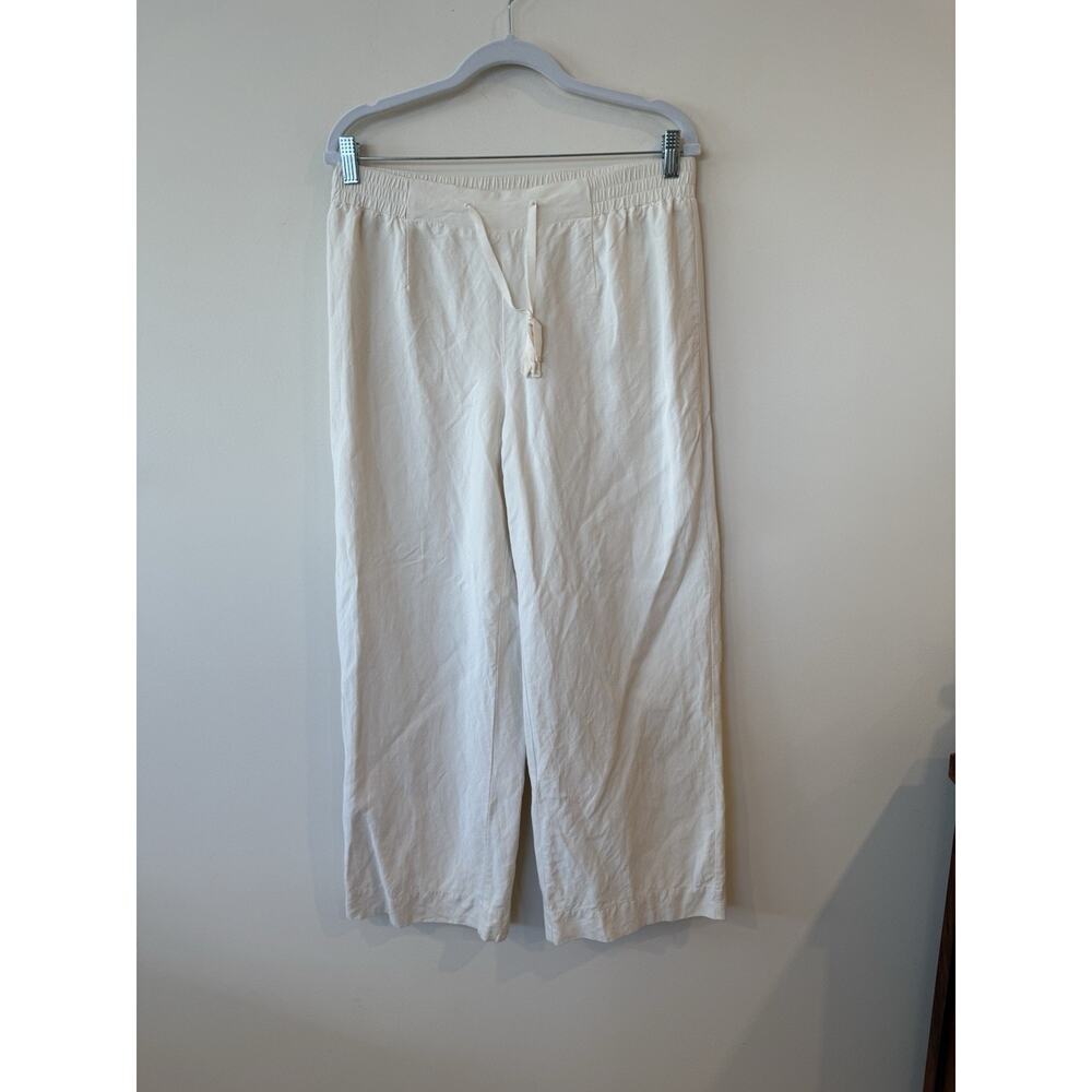 Coldwater Creek Womens Ivory Silk Linen Straight Leg Pants Size Large Drawstring
